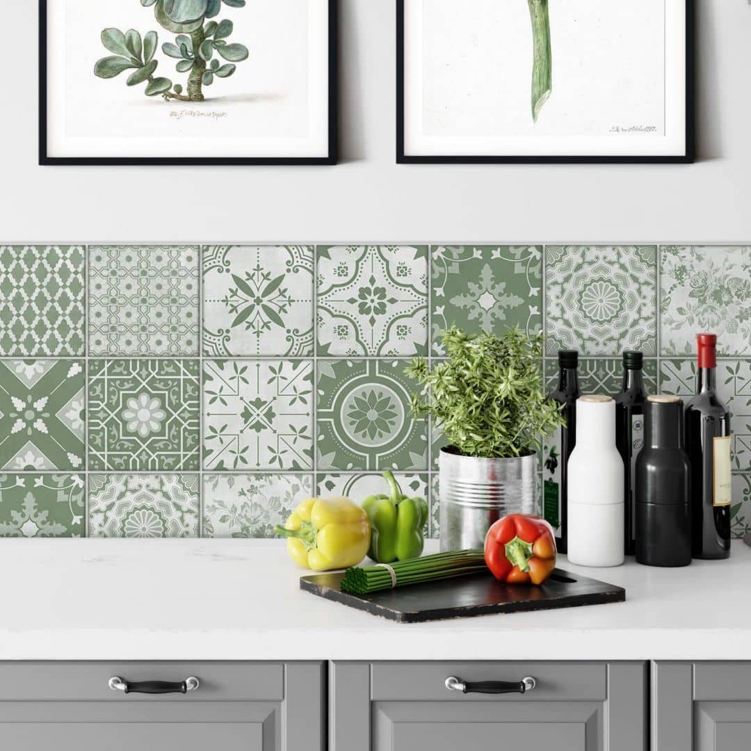 K&L Wall Art Fliesenaufkleber selbstklebend Klebefliese Sticker Boho Retro Blumen 12Stk