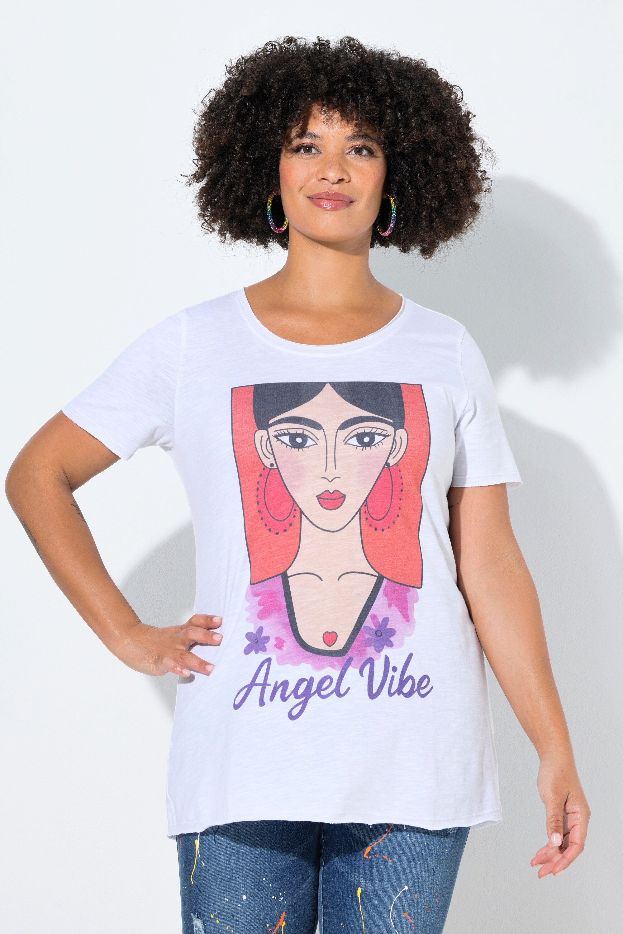 T-Shirt T-Shirt Frauen-Motiv offene Kanten Halbarm