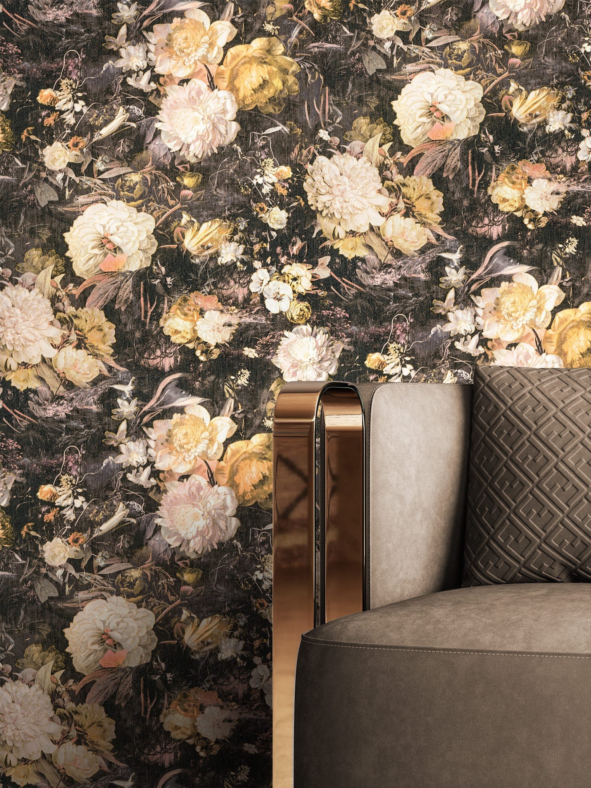 Newroom Vliestapete, Gelb Tapete Floral Blumen günstig online kaufen