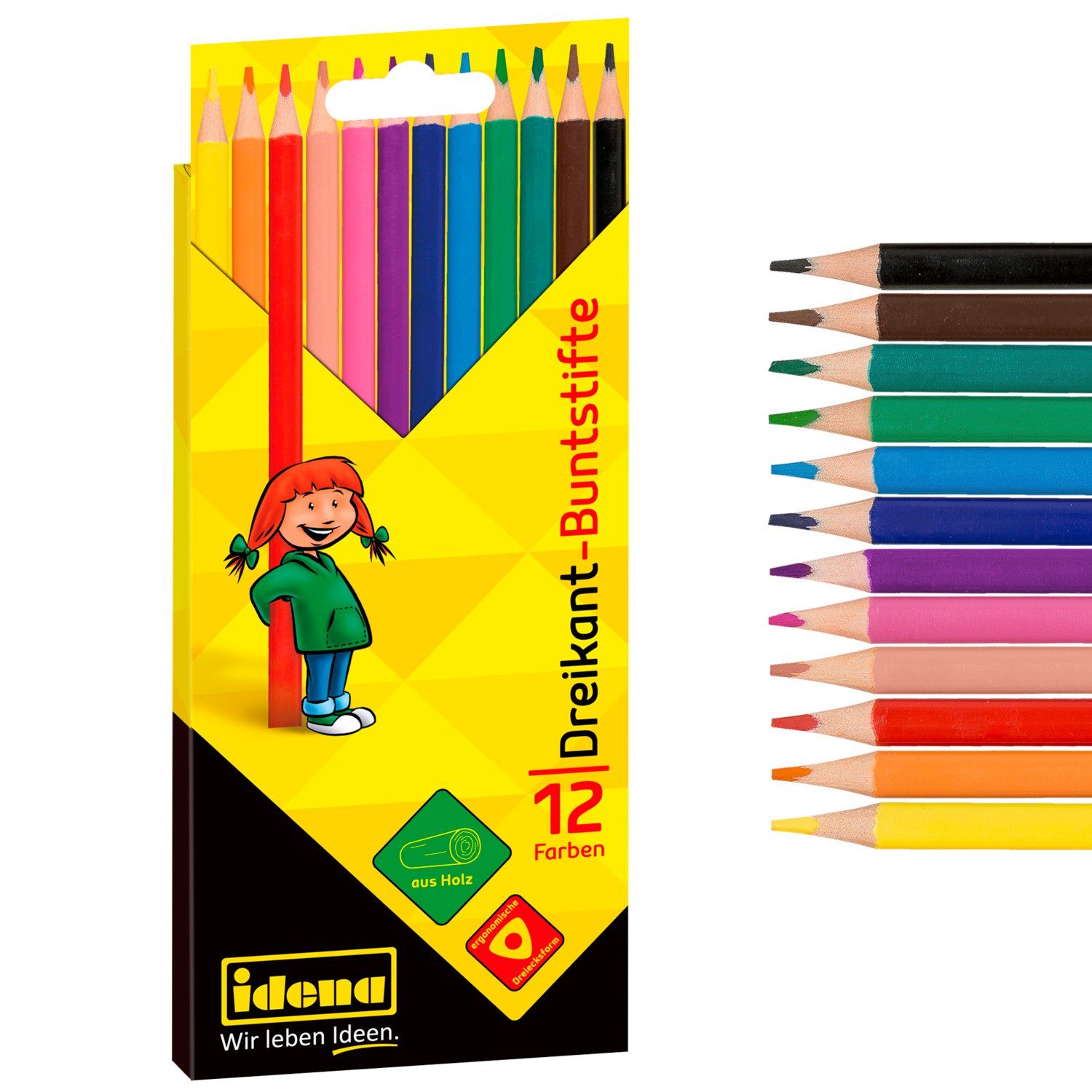Idena Buntstift Idena 20134 - Buntstifte in 12 Farben, Farbstifte aus FSC Holz in
