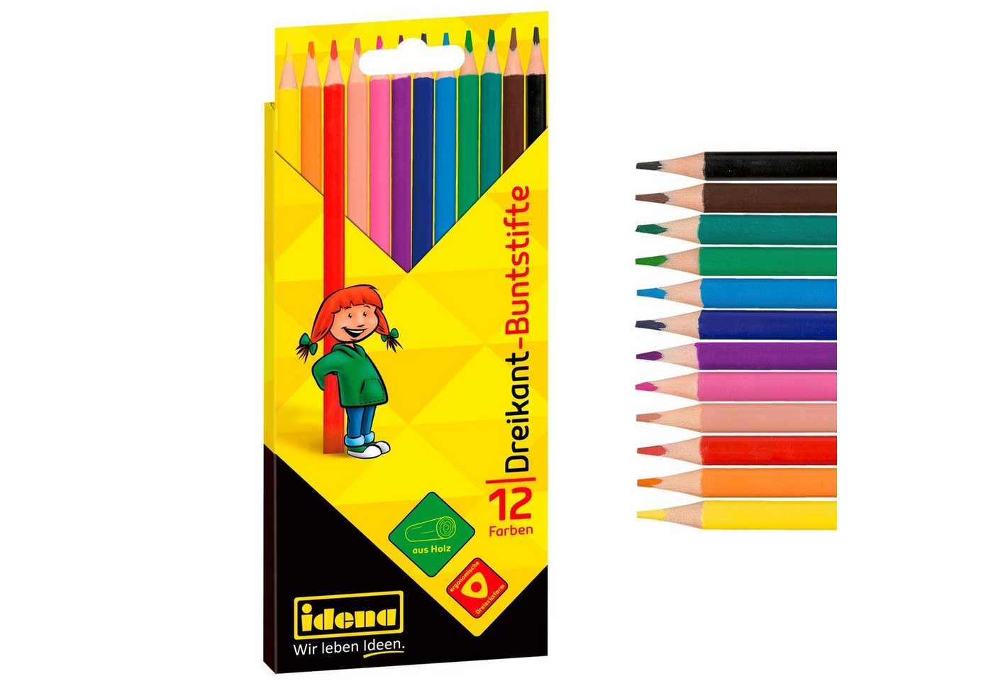 Idena Buntstift Idena 20134 - Buntstifte in 12 Farben, Farbstifte aus FSC Holz in
