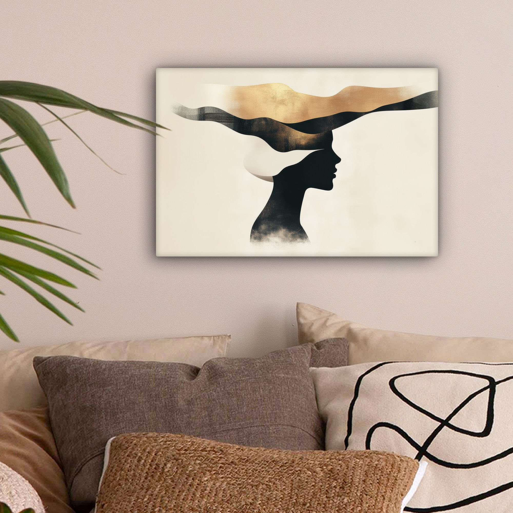 OneMillionCanvasses® Leinwandbild Frau - Wellen - Schwarz, Fotodruck (1 St), Leinwand Bilder Klein, Wand Dekoration Aesthetic 30x20 cm