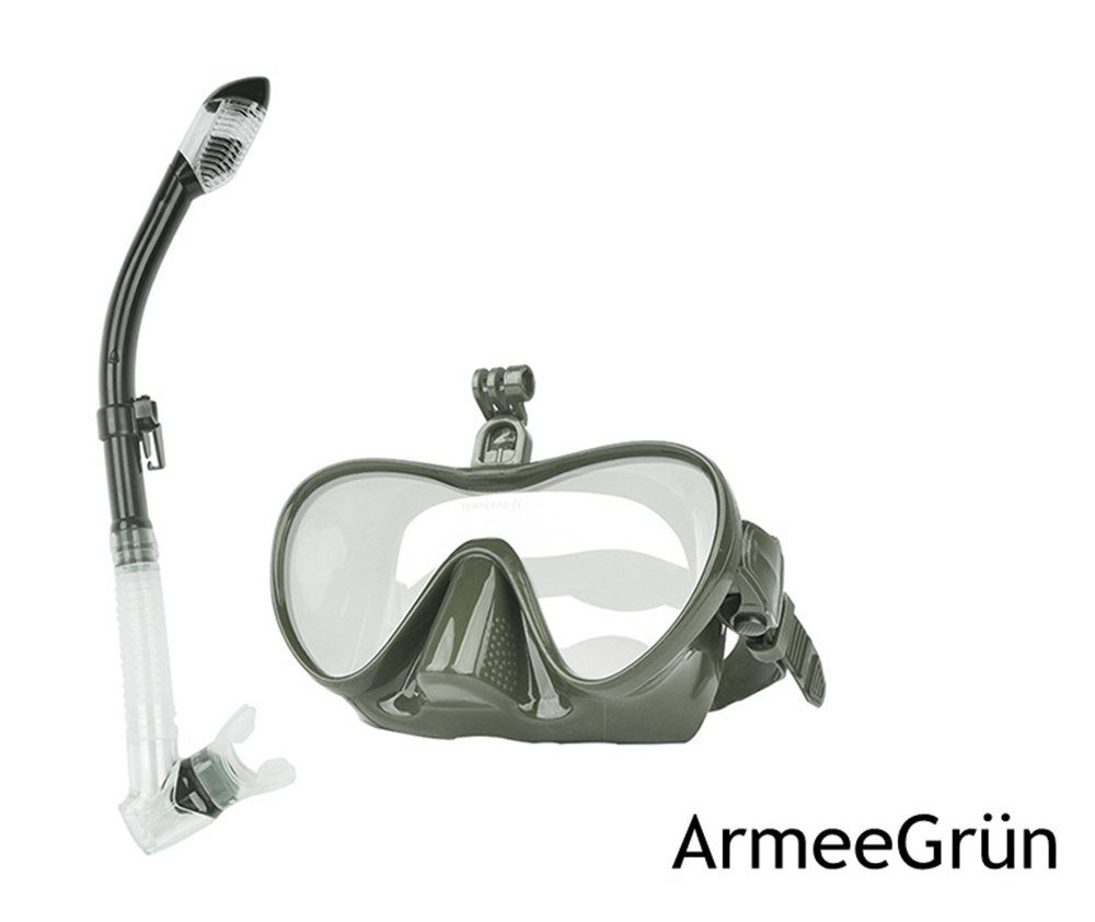 Unisex-Erwachsene Schnorchel mit Schnorcheln und Taucherbrille ArmeeGrün Taucherbrille KIKAKO Set