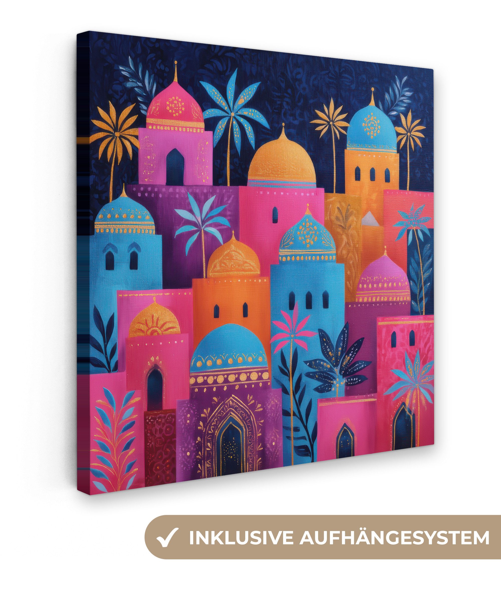 OneMillionCanvasses® Leinwandbild Bunte Gebäude - Abendlicht - Islamisch, Fotodruck (1 St), Wandbild, Deko Schlafzimmer Wohnzimmer Flur 20x20 cm