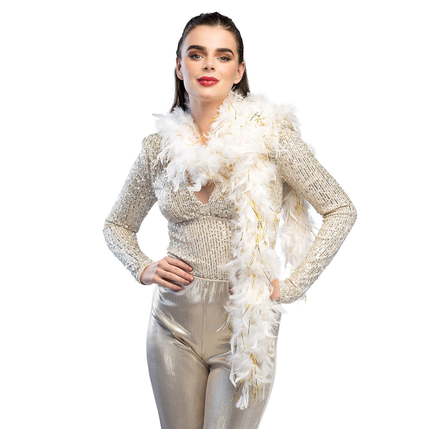 Boland Kostüm-Flügel Federboa 50 g Glamour, Weiß Gold - 180 cm