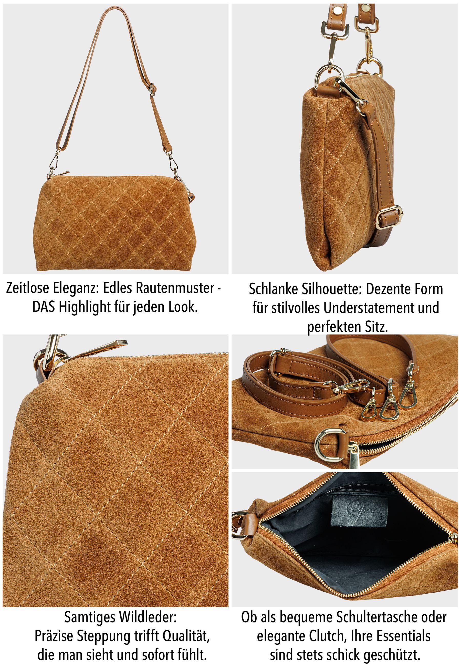 Caspar Clutch Wildleder Handtasche Damen Leder Clutch - PREMIUM LINE - Modell No.856, 100% italienisches Leder, samtig weich, angenehmer Tragekomfort – Bild 2 von 5
