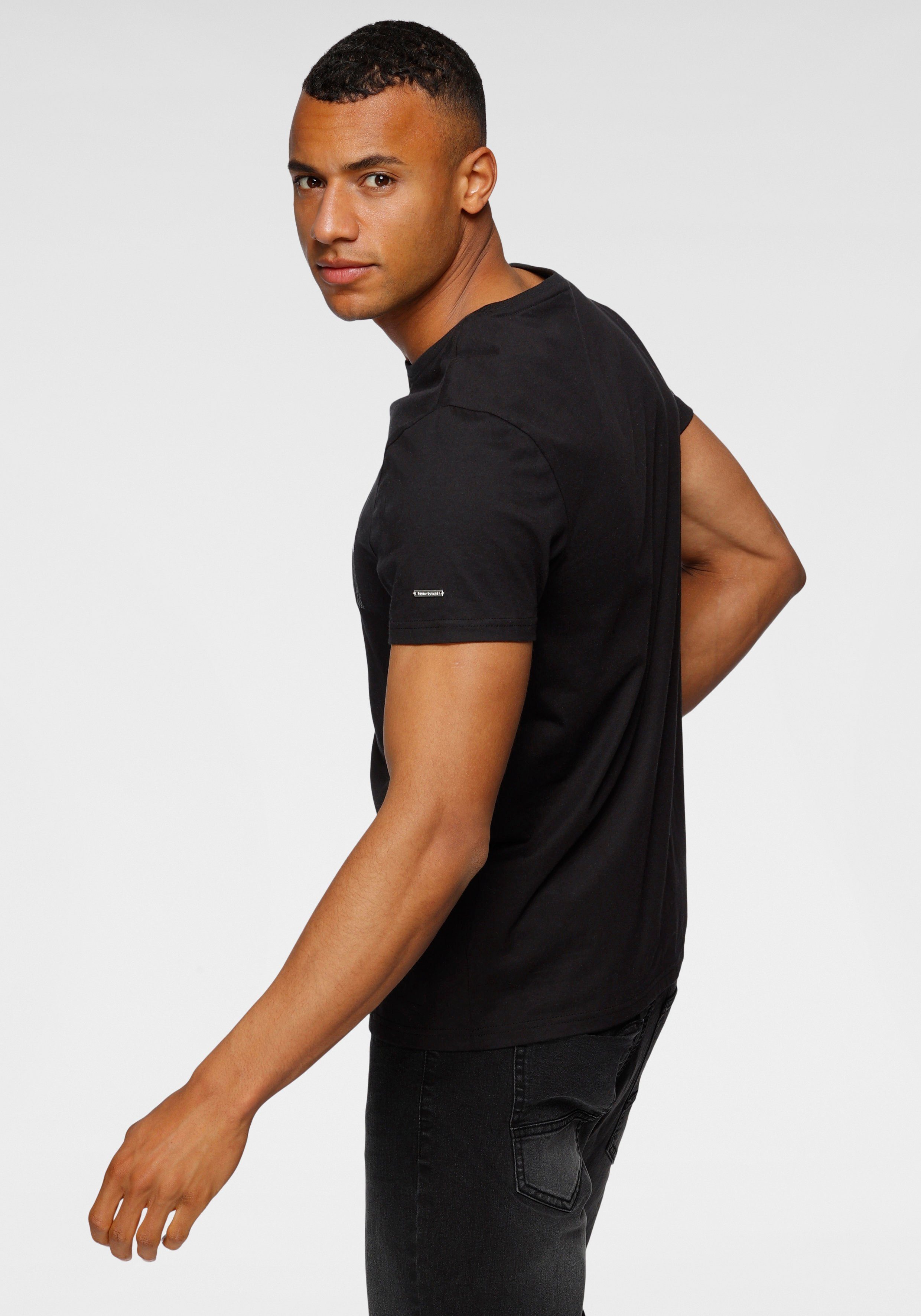 Banani mit T-Shirt schwarz Print glänzendem Bruno