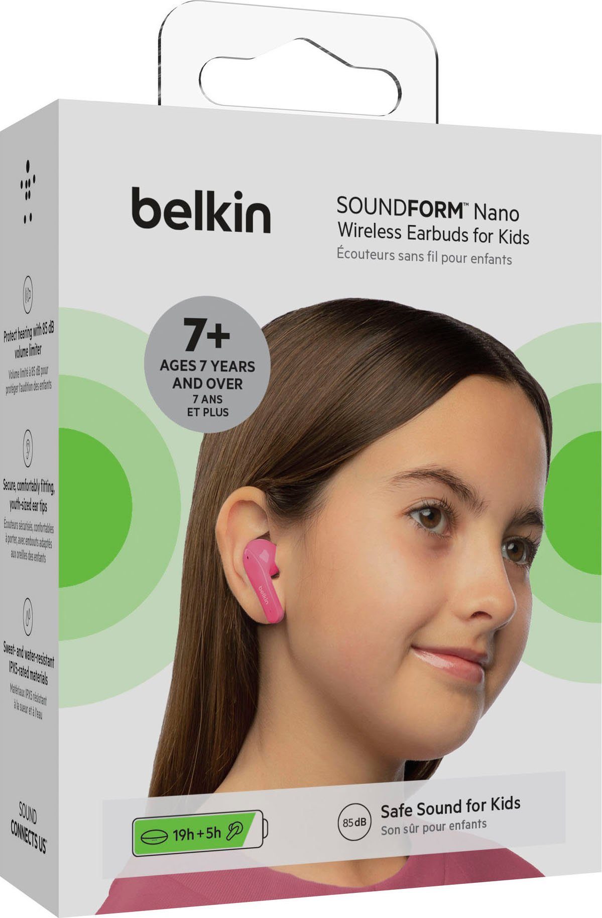 Kopfhörer SOUNDFORM wireless dB Belkin pink In-Ear-Kopfhörer NANO begrenzt; - (auf am Kinder Kopfhörer) 85