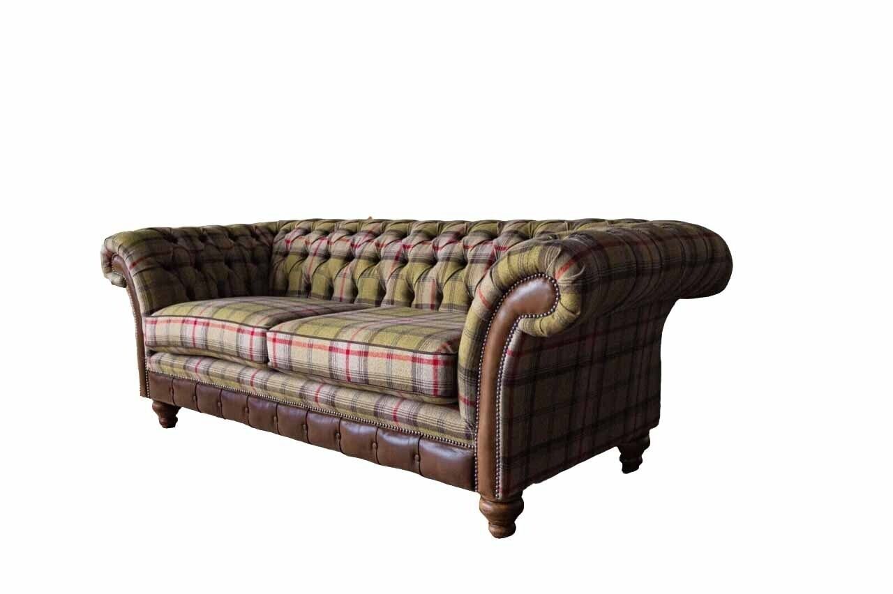JVmoebel Sofa Chesterfield Design Polster Luxus Sitz Sofa Couch Grün Textil 3 Sitzer, Made in Europe