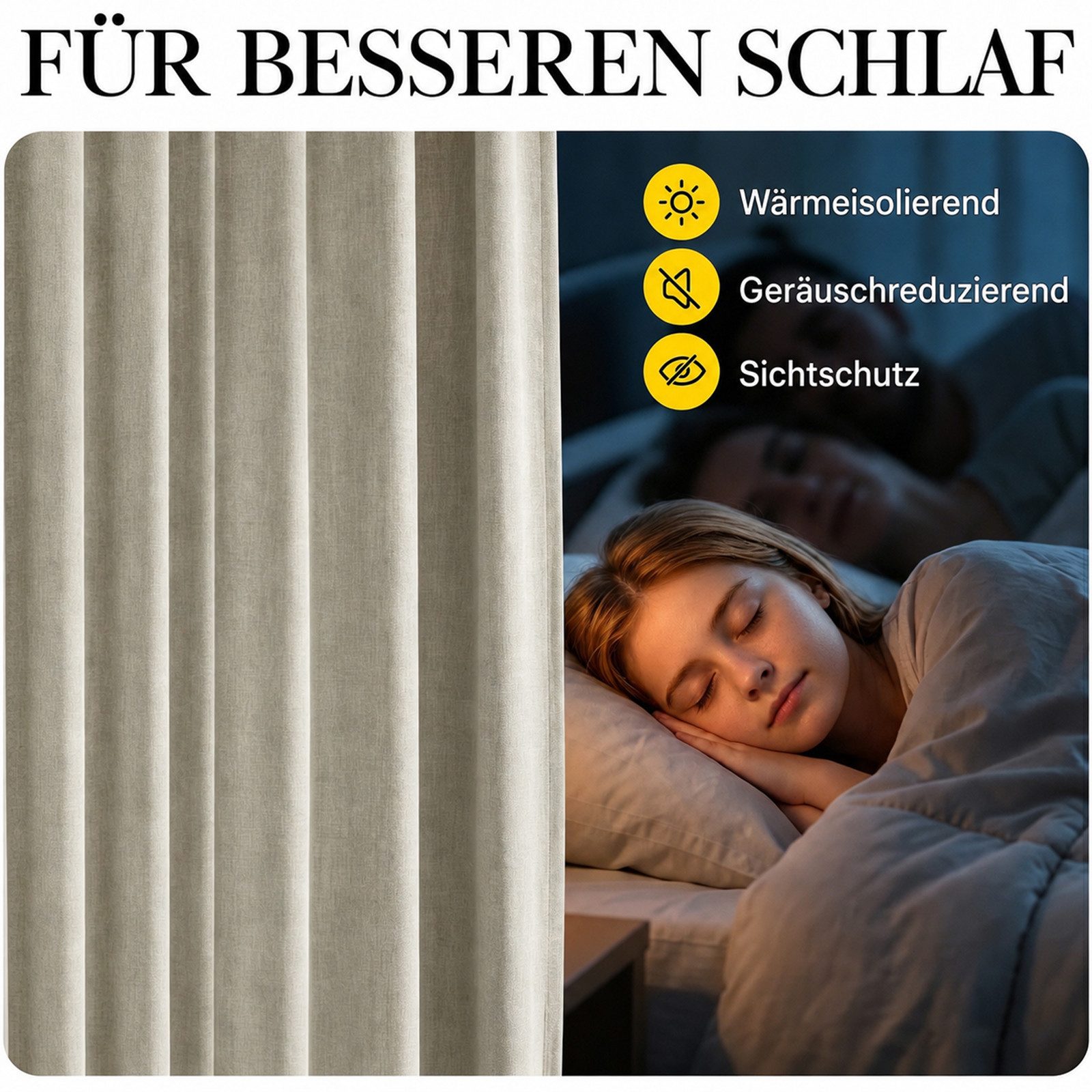 Rosnek Gardine Verdunkelungsvorhang 100 % Blickdicht, Raumteiler mit Thermoschutz, Leinenoptik mit biegbarem Schienensystem für Schlaf- & Arbeitszimmer – Bild 5 von 5