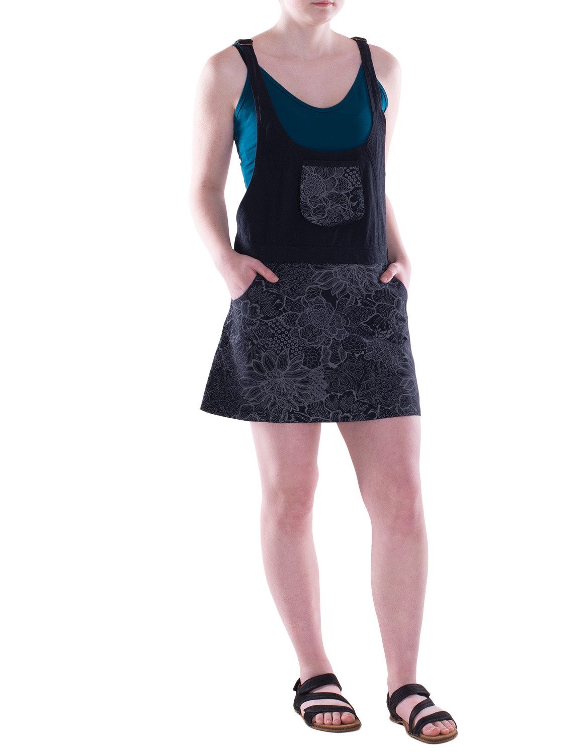 Sommerkleid Damen Mini-Kleid Baumwolle Paisley Latzkleid mit Taschen
