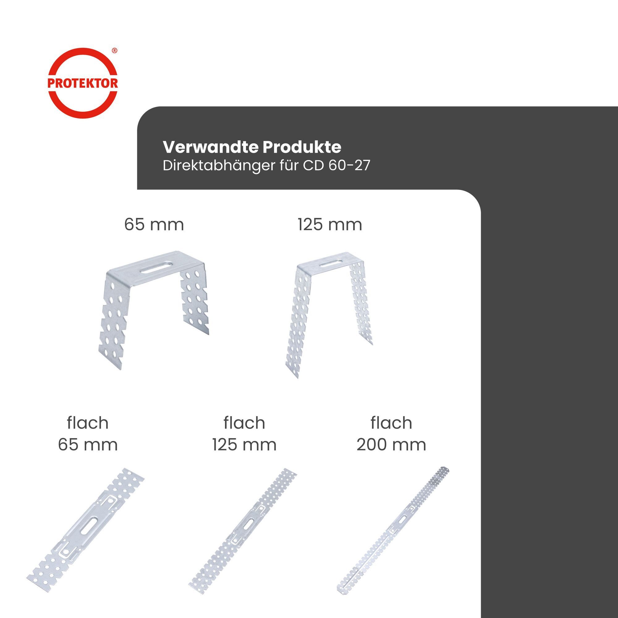 PROTEKTOR Profil Direktabhänger CD-Profil (65 mm, 100 Stück, silber, 100-St), Flach, für CD-Profil 60/27