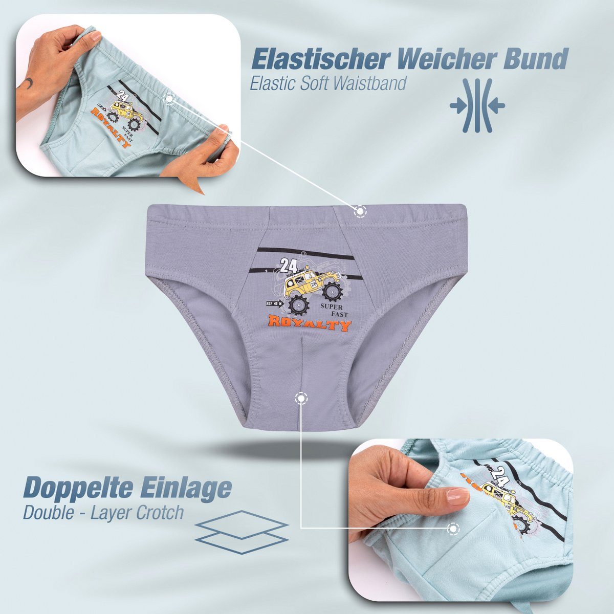 LOREZA Slip 5 Rallye Slips Baumwolle Unterhosen Jungen - Unterwäsche (Set, 5-St)