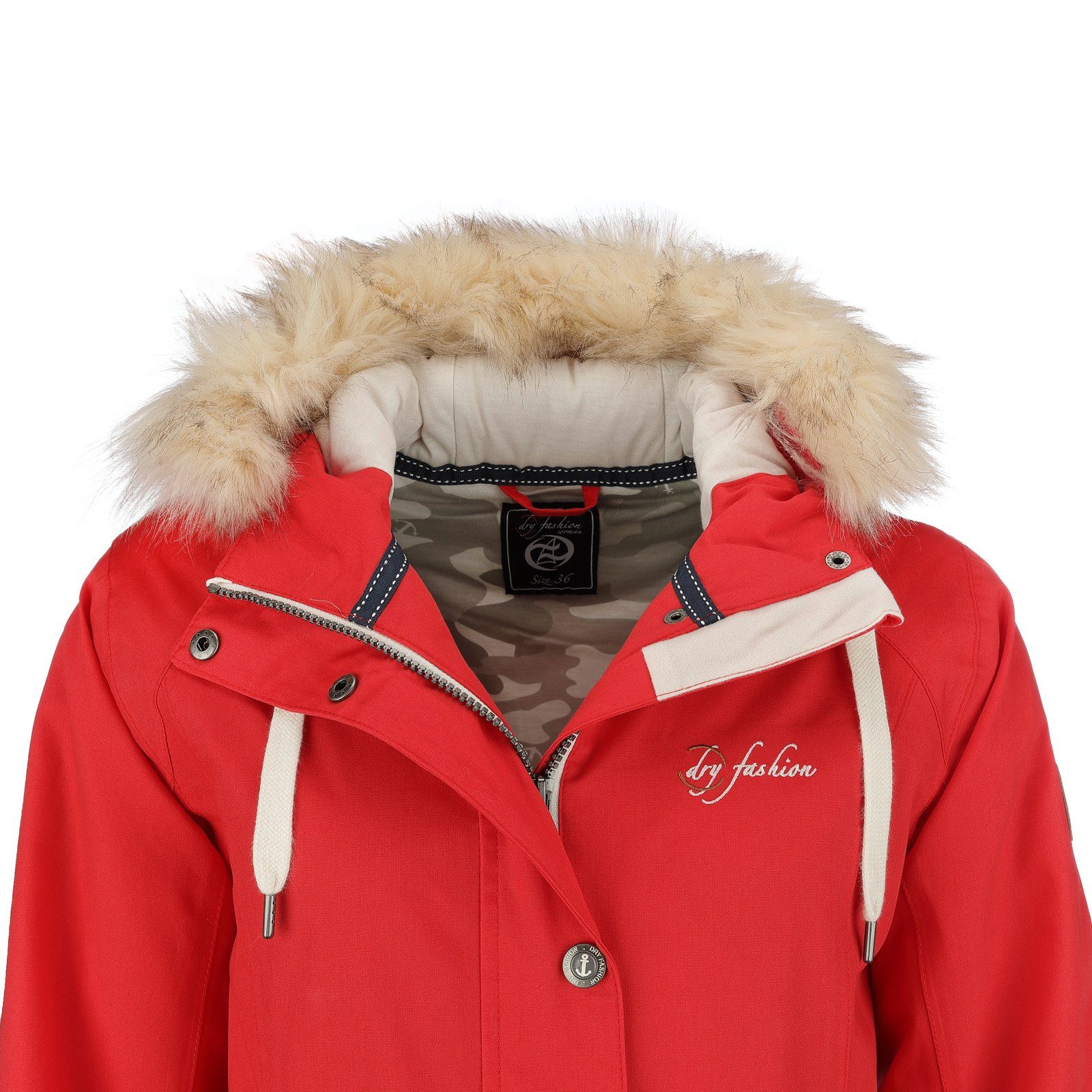 Dry Fashion Funktionsmantel Damen Wintermantel Skagen mit Fellimitat-Kapuze - wind- & wasserdicht