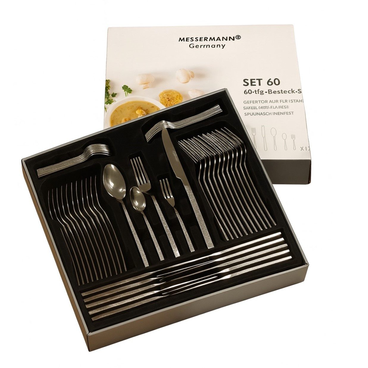 HOOZ Besteck-Set MS-6 (60-tlg), 12 Personen, Edelstahl, Vielteiliges Set für 12 Personen, Hochwertige Verarbeitung