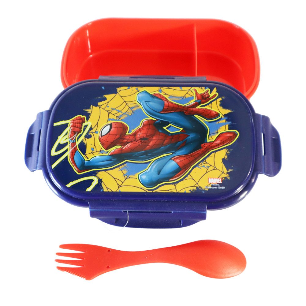 MARVEL Lunchbox Marvel Spiderman 2 teiliges Kinder Set Brotdose Gabel Löffel, Kunststoff, (2-tlg)