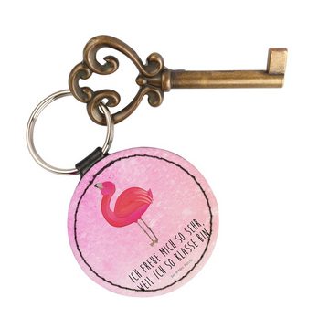 Mr. & Mrs. Panda Schlüsselanhänger Flamingo Stolz - Aquarell Pink - Geschenk, rosa, Anhänger, Schutzenge (1-tlg), Liebevolles Design