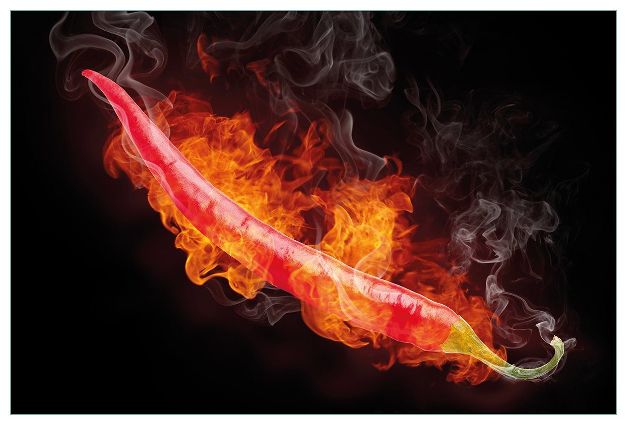 Hintergrund, Chili-Schote vor schwarzem (1-tlg) Heiße, brennende Wallario Küchenrückwand