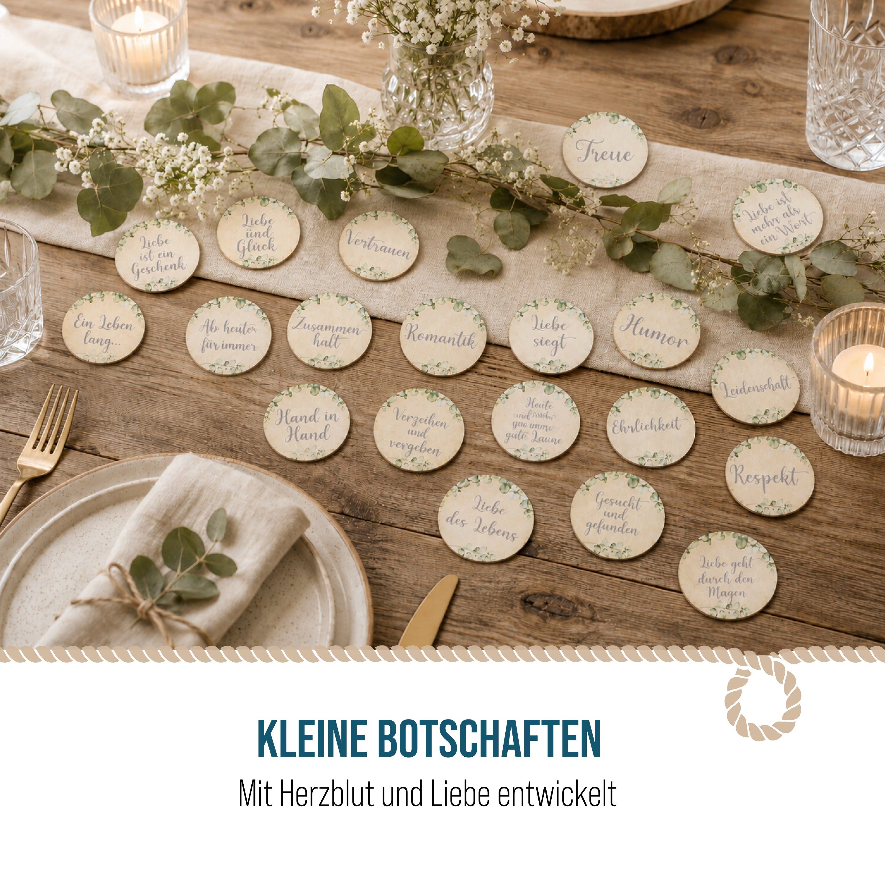 Logbuch-Verlag Dekofigur Eukalyptus Dekoration Hochzeit Streudeko Tischdeko 24 Holztaler Natur – Bild 5 von 5