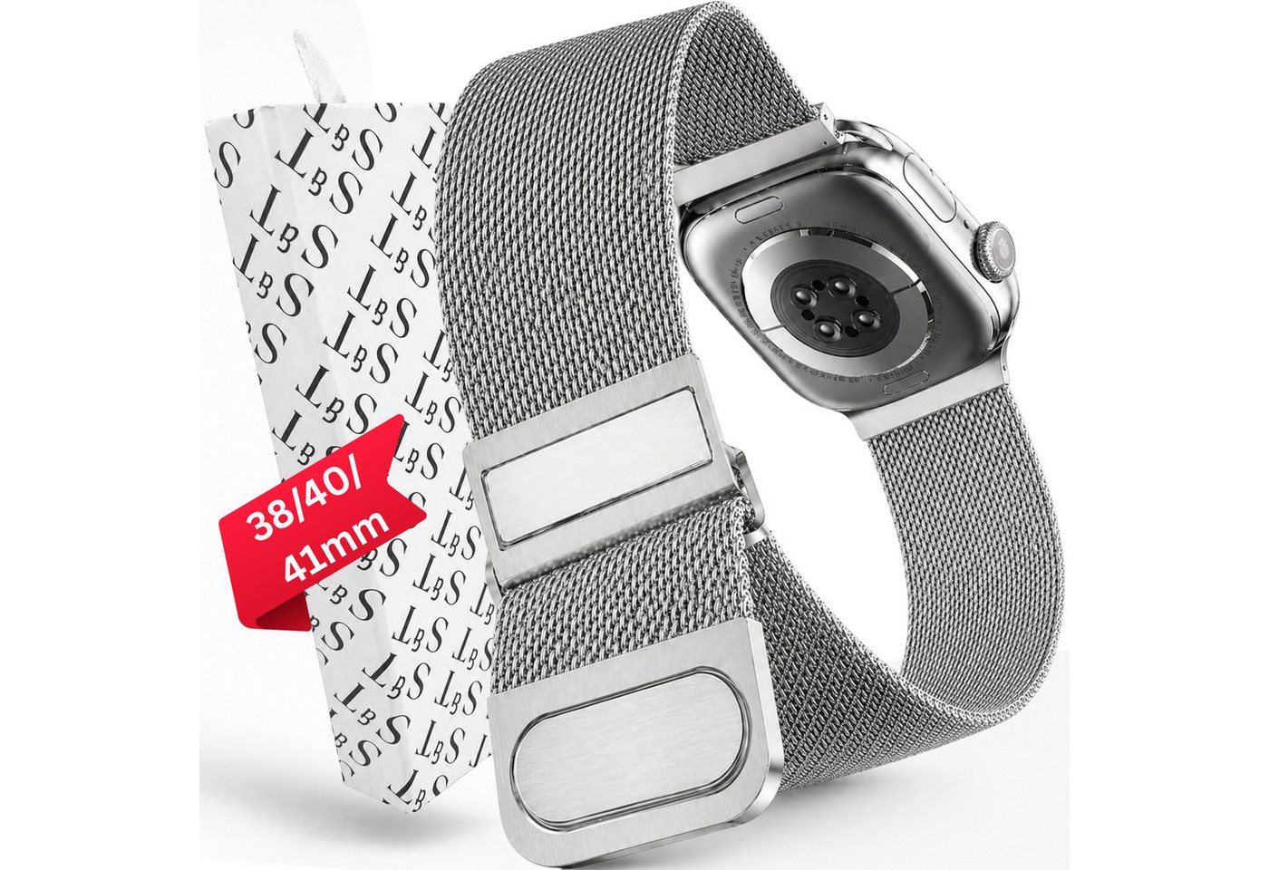 S&T Design Smartwatch-Armband Armband Edelstahl für Apple Watch Doppel Magnetischer Mesh Milanaise, Kompatibel mit Apple Watch 38 / 40 / 41/ 42 / 44 / 45 / 46 / 49 Metall