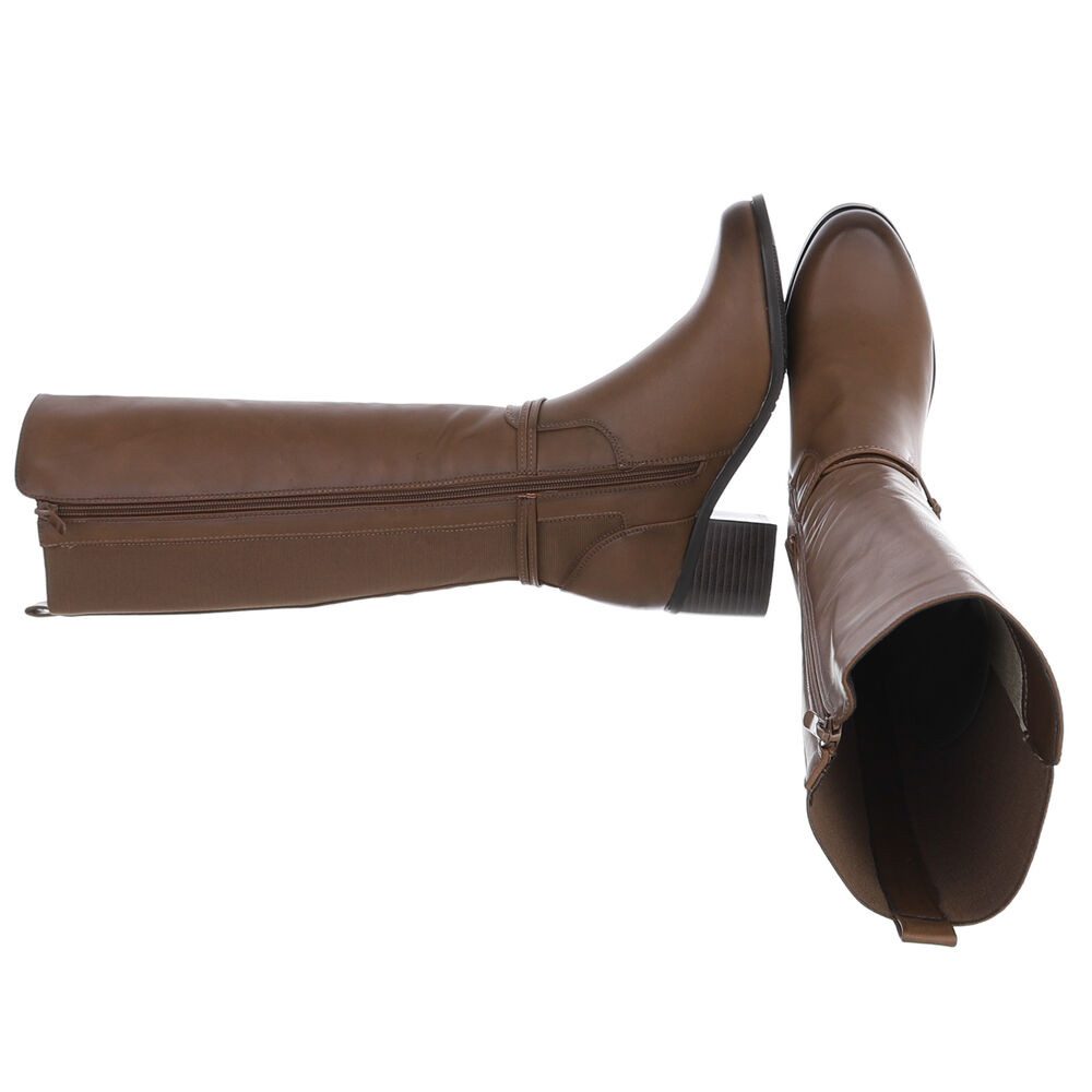 Ital-Design Elegante Damenstiefel mit Blockabsatz und Gürtel-Detail Stiefel günstig online kaufen