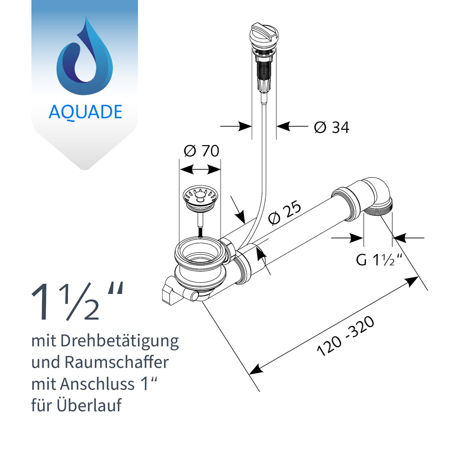 AQUADE Ablaufgarnitur Siebkorbventil Set 70 mm günstig online kaufen