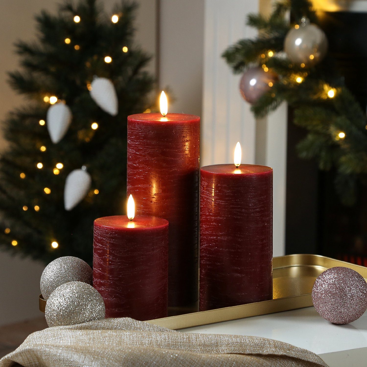 UYUNI Lighting LED-Kerze LED Kerzenset PIA Uyuni Rustik-Optik 3 Größen rot günstig online kaufen