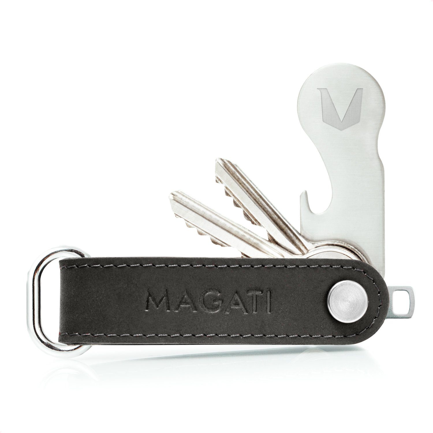 Key für & Key Schlüssel aus MAGATI Geschenkbox, Echtleder, Schlüsselfundservice Einkaufswagenlöser, für (Inkl. Organizer Schlüsseltasche Profiltiefenmesser), 1-7 Damen Graphit Schlüsseletui Holder Herren Flaschenöffner, mit