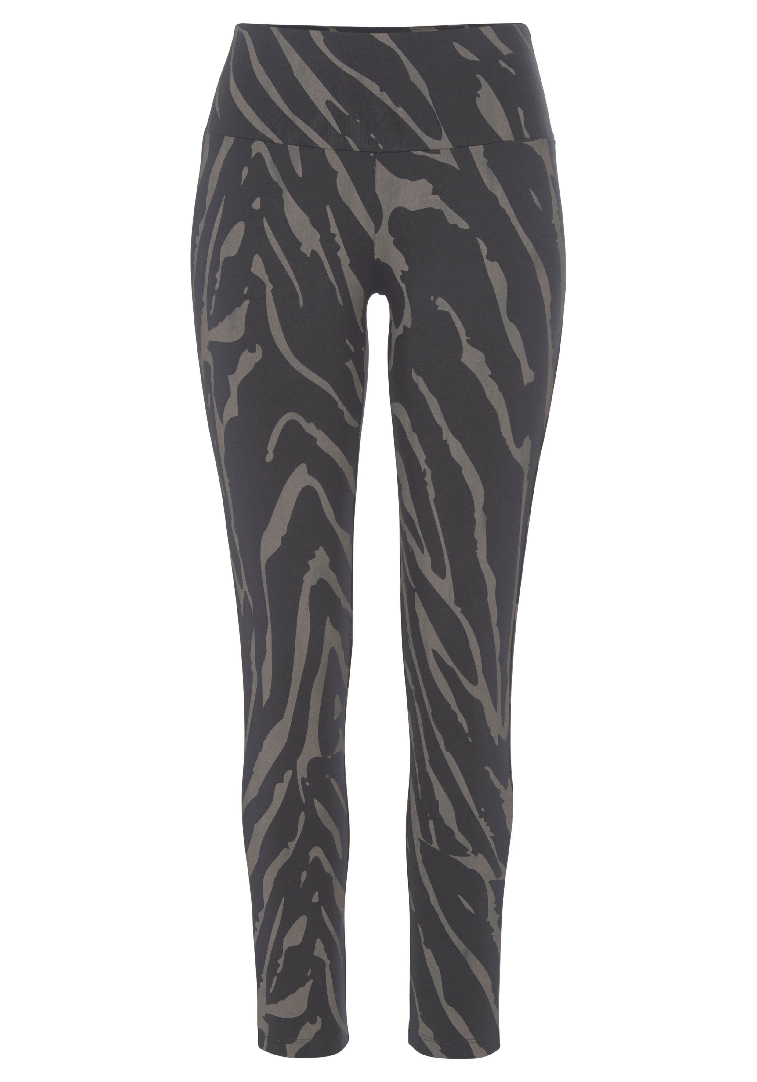 LASCANA Leggings -Loungehose mit Zebramuster und Loungewear Bund, breitem dunkelgrau-taupe