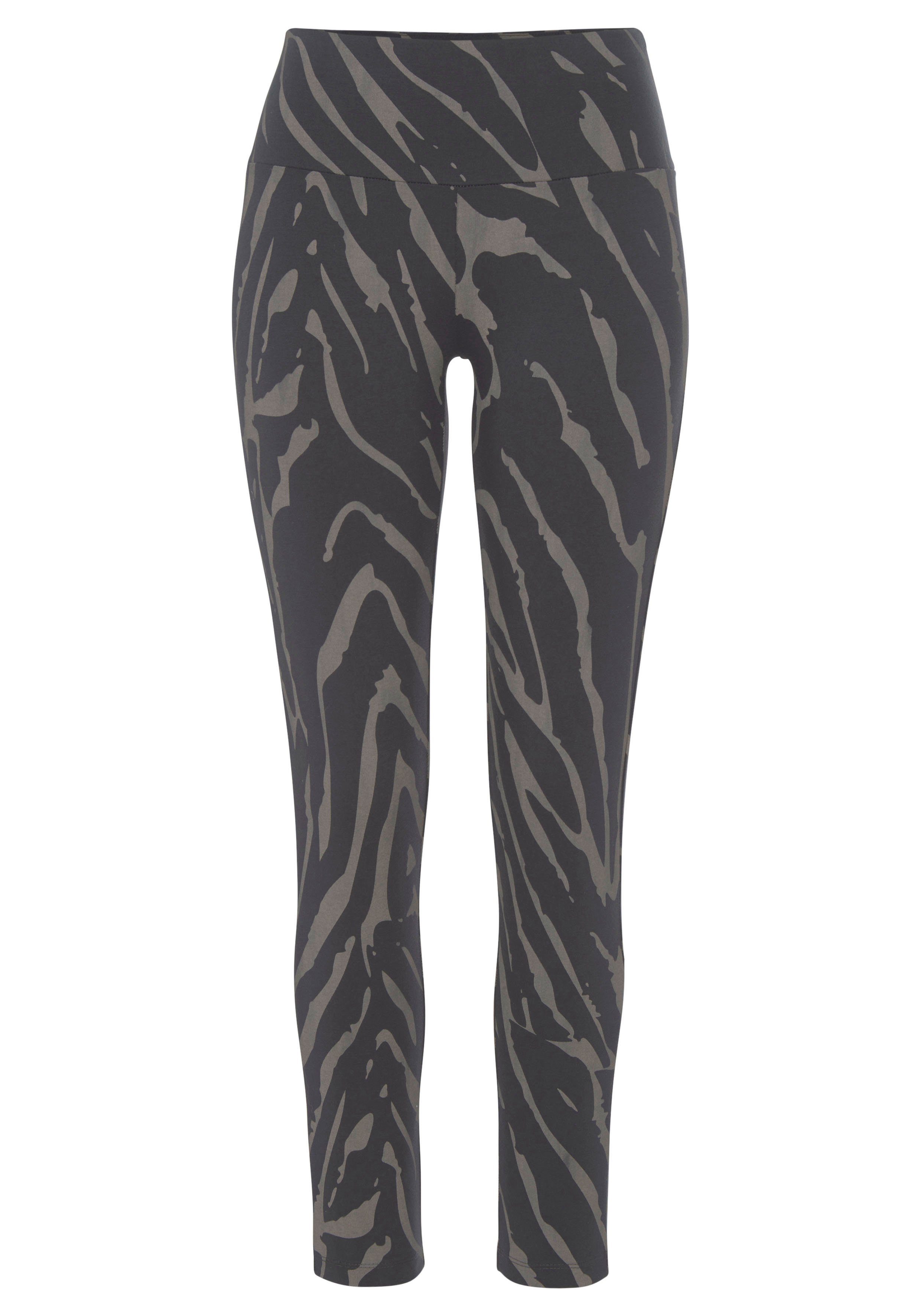 breitem -Loungehose Leggings mit dunkelgrau-taupe Loungewear LASCANA Zebramuster und Bund,