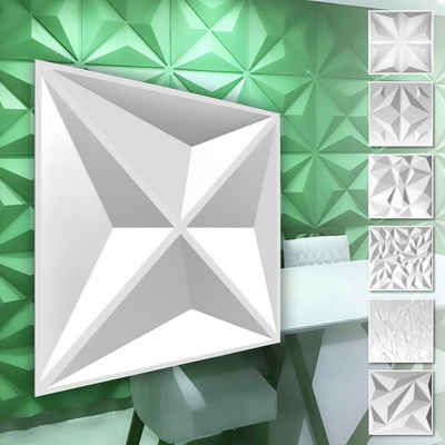 Hexim Wanddekoobjekt HD003 (PVC Kunststoff - weiße Wandverkleidung mit 3D Optik - Diamond Motive (0.25 qm 1 Platte) Deckenpaneel Paneel Platte)