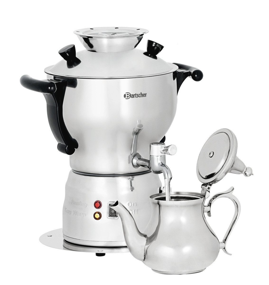 Bartscher Samowar Samowar 3L, mit Teekanne 1L, Edelstahl, 191007, 3 l