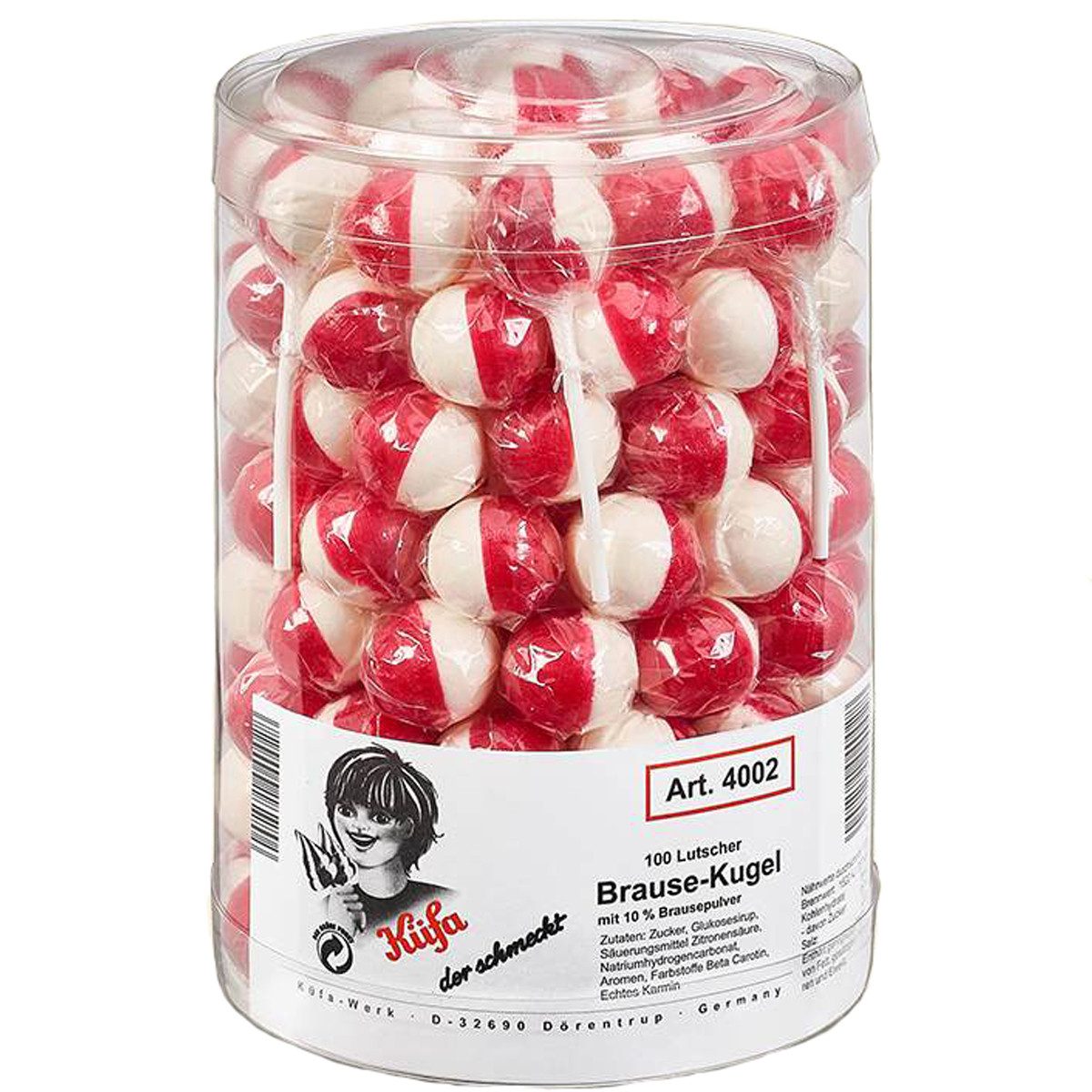KUEFA Süßigkeit, Küfa Brause Kugel Lutscher mit Brausefüllung 100 Stück 1600g