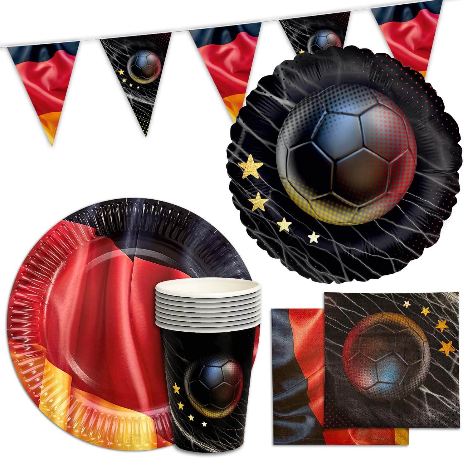 Party Factory Dekoteller Fußball WM Set2 Deutschland 38-tlg Geschirr Serv. Wimpelkette T-Decke