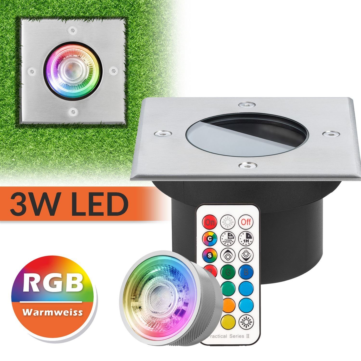 RGB mit Bodeneinbaustrahler tauschbarem Einbaustrahler Leuchtmittel RGB v Flacher LED LEDANDO LED