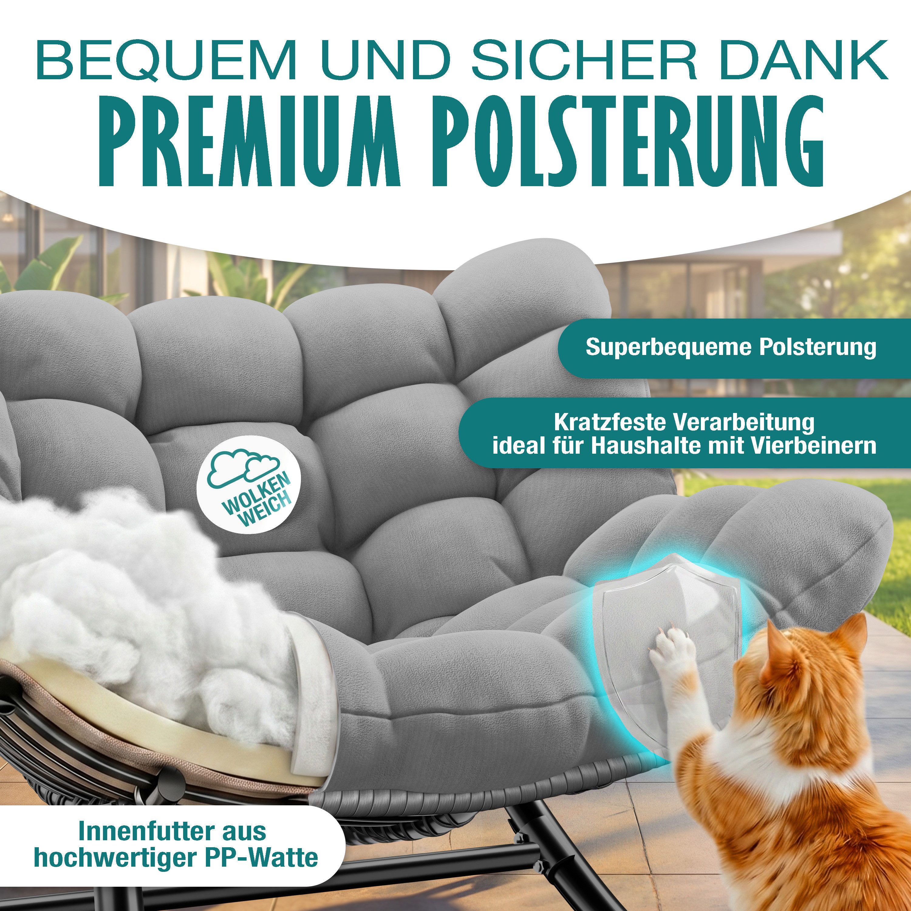 KESSER Schaukelstuhl (maximale Belastung 120kg, witterungsbeständig & mit rutschfesten Füßen), Loungesessel ergonomisches Relaxsessel für Balkon, Garten & Wohnzimmer