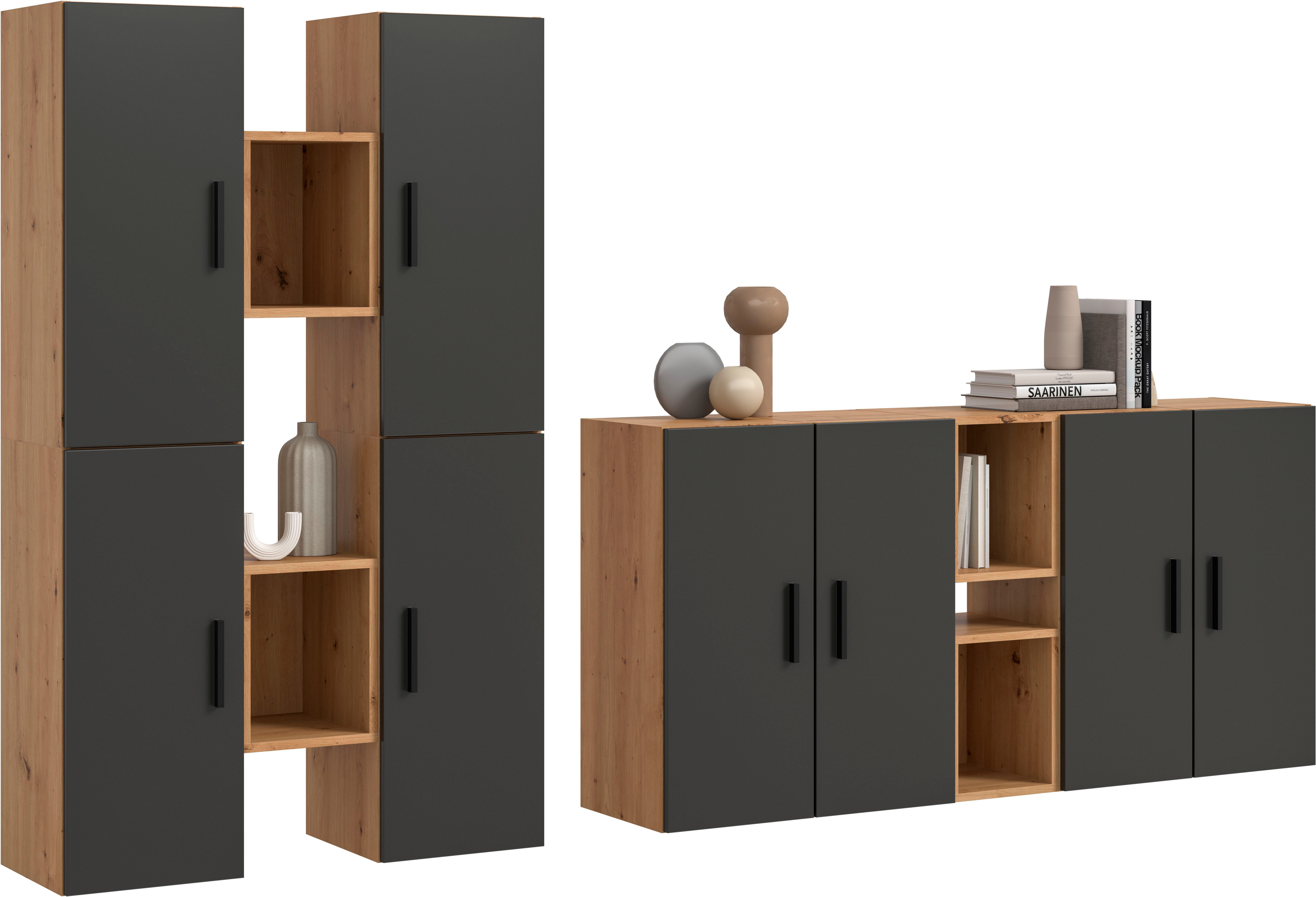 Home affaire Schrank-Set ENESTE, 12-teilig, in verschiedenen Farben, individuell kombinierbar, (4-St., verschiedenste Kombinationmöglichkeiten, stehend oder hängend), Stauraumelement, Kombination, Wohnkombination, Schrankwand, Lowboard