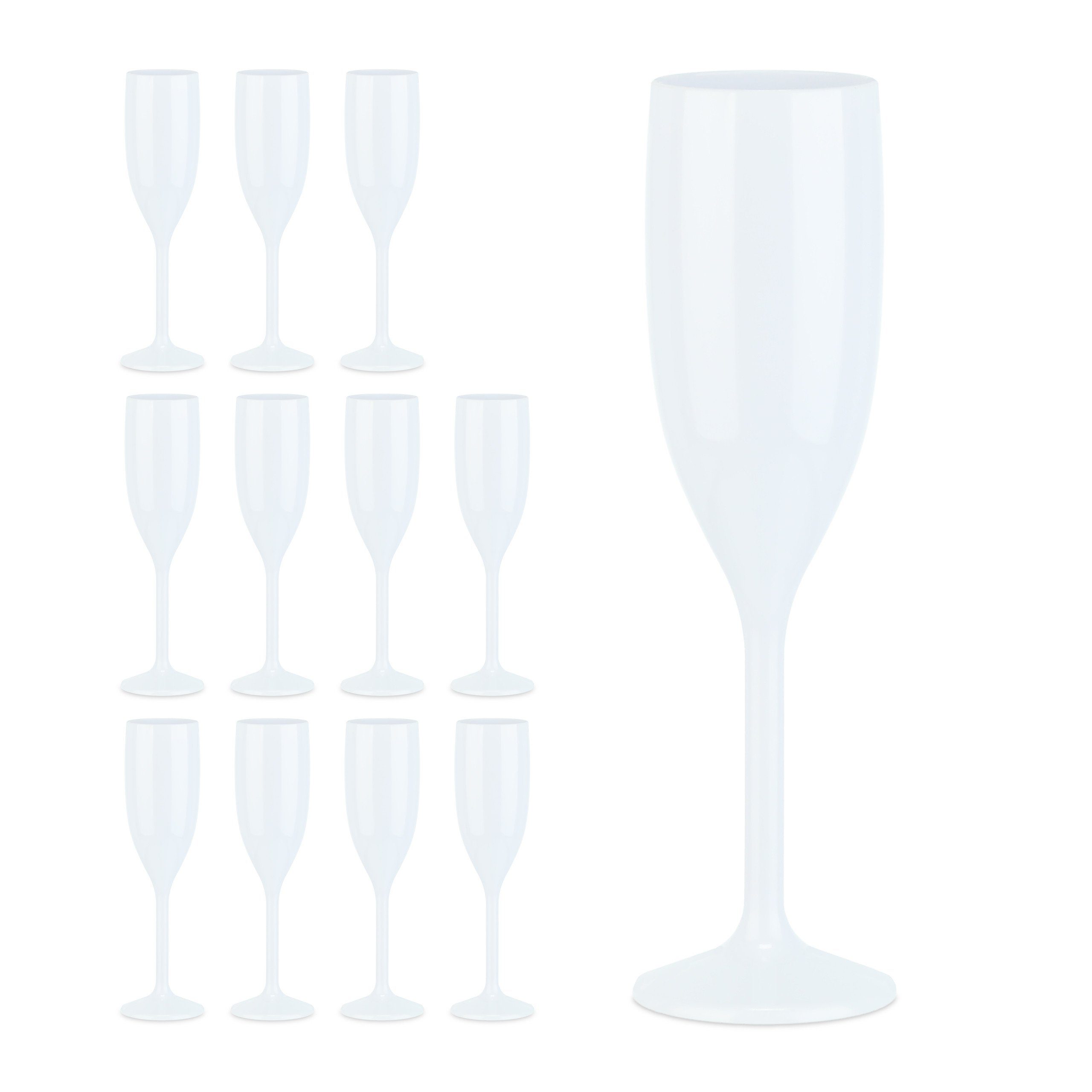 relaxdays Sektglas Sektgläser Kunststoff 12er Set, 12-tlg., Kunststoff, weiß
