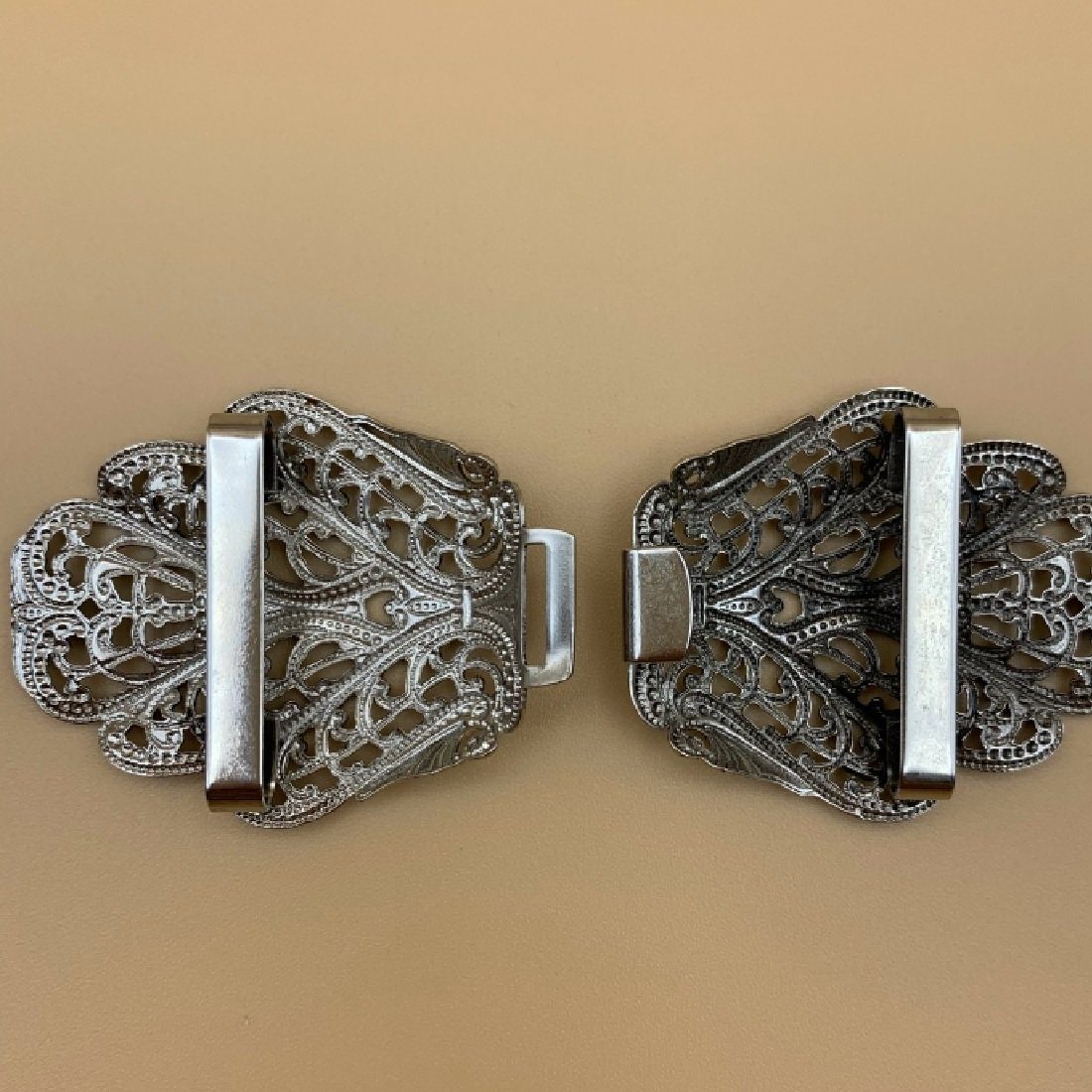 Pezzo D'oro Gürtelschnalle Trachtenschließe filigran, Schnalle für Dirndlschürze, altsilber (5-St)