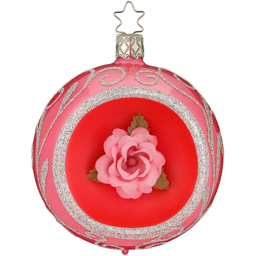 INGE-GLAS® Weihnachtsbaumkugel Reflexkugel, Weihnachtskugel Pfingstrose opal glanz Ø 8cm (1 St), mundgeblasen, handbemalt