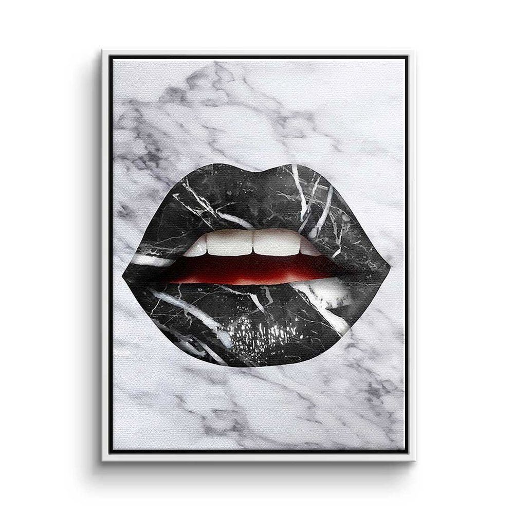 Wandbild Premium - Rahmen Leinwandbild, DOTCOMCANVAS® - Marmor X - Pop modernes Leinwandbild Lippen ohne Art