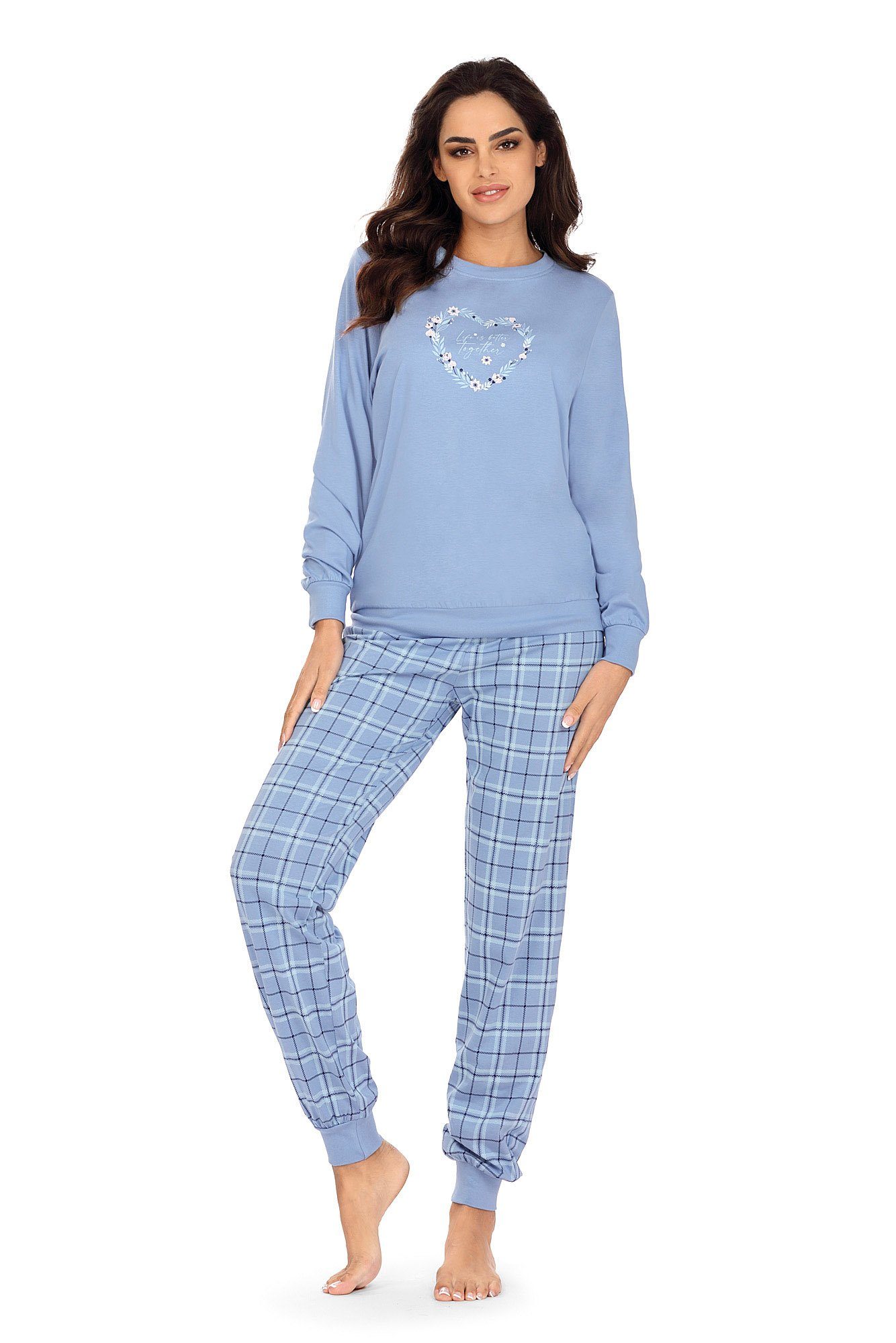 comtessa Schlafanzug (Set, 2 tlg., Set) Damen Schlafanzug 2-teilig Pyjama Knopfleiste Baumwolle Pastell blau