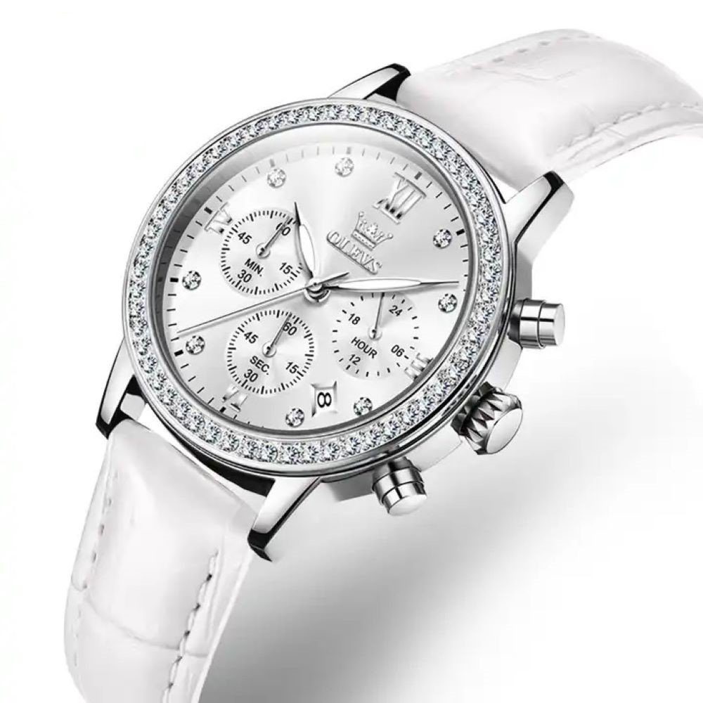 Uhr Luxus Quarzuhr Lederarmband Uhrenbox Damen Chronograph, elegante Tidy Armband