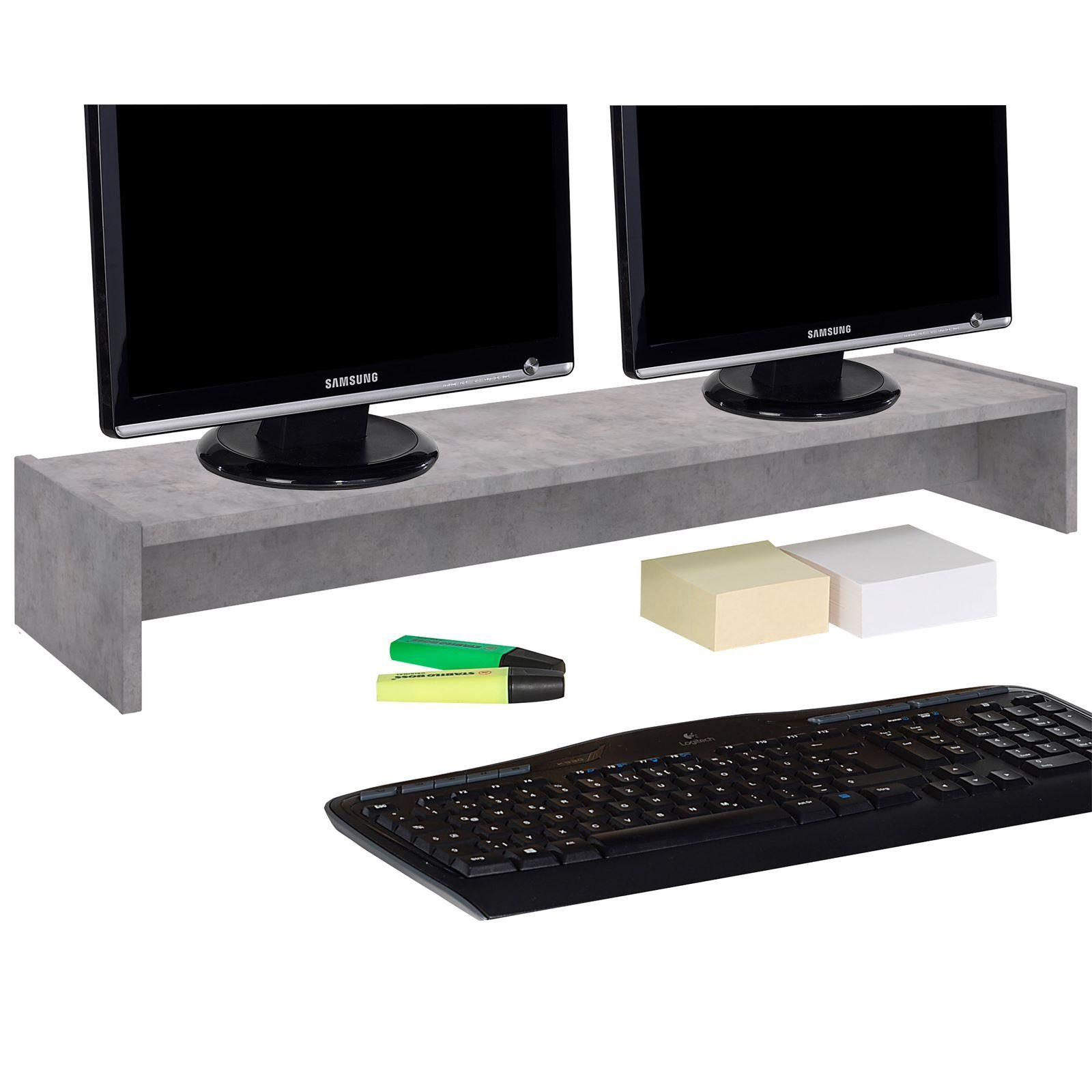 CARO-Möbel Monitorständer ZOOM, (Bildschrimerhöhung 100cm für 2 Monitore Schreibtischaufsatz betonoptik)