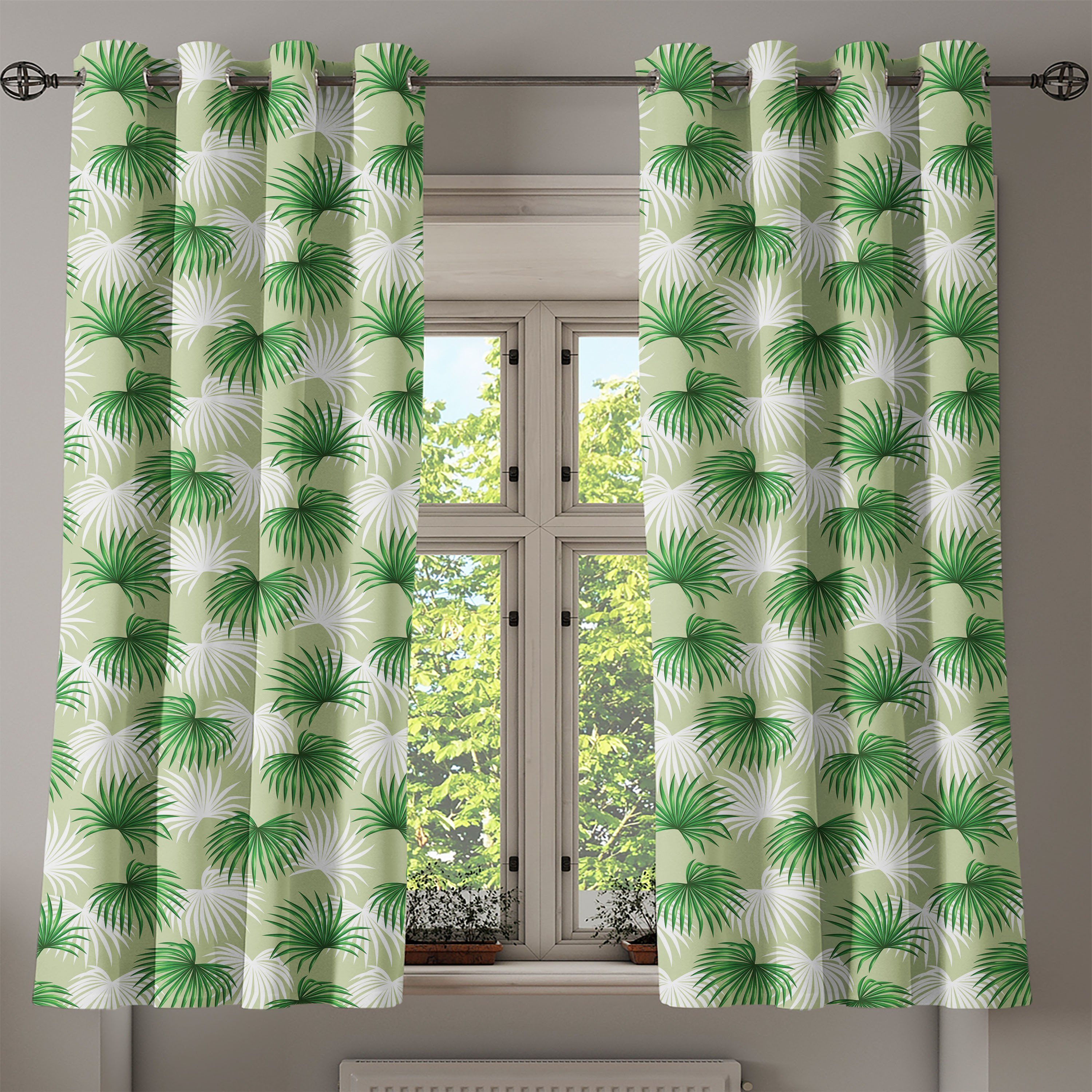 für Schlafzimmer Abakuhaus, Tree Wohnzimmer, Blatt Foliage Palm Island Dekorative Gardine 2-Panel-Fenstervorhänge