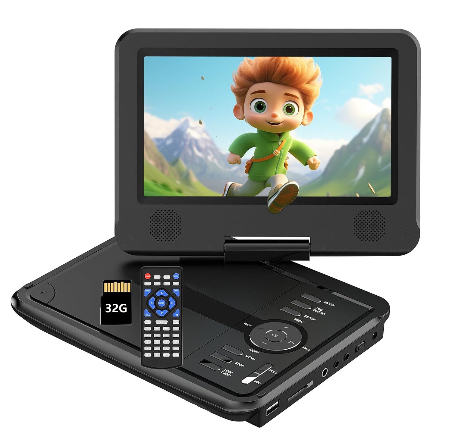 Avylet 9,5" Tragbarer DVD Player mit 7,5" HD-Schwenkbaren Bildschirm Portabler DVD проигрыватели (3-4 Stunden Wiederaufladbare Batterie, Unterstützung für USB/TF-Karte/AV-Übertragung, Sync TV/Projektor Bildschirm, DVD Player Auto mit Dual-Lautsprechern, Netzteil, Sync TV/USB/SD-Karte)
