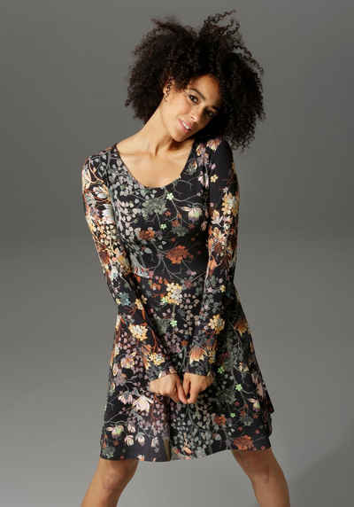 Aniston CASUAL Jerseykleid mit Blumendruck oder in uni Schwarz