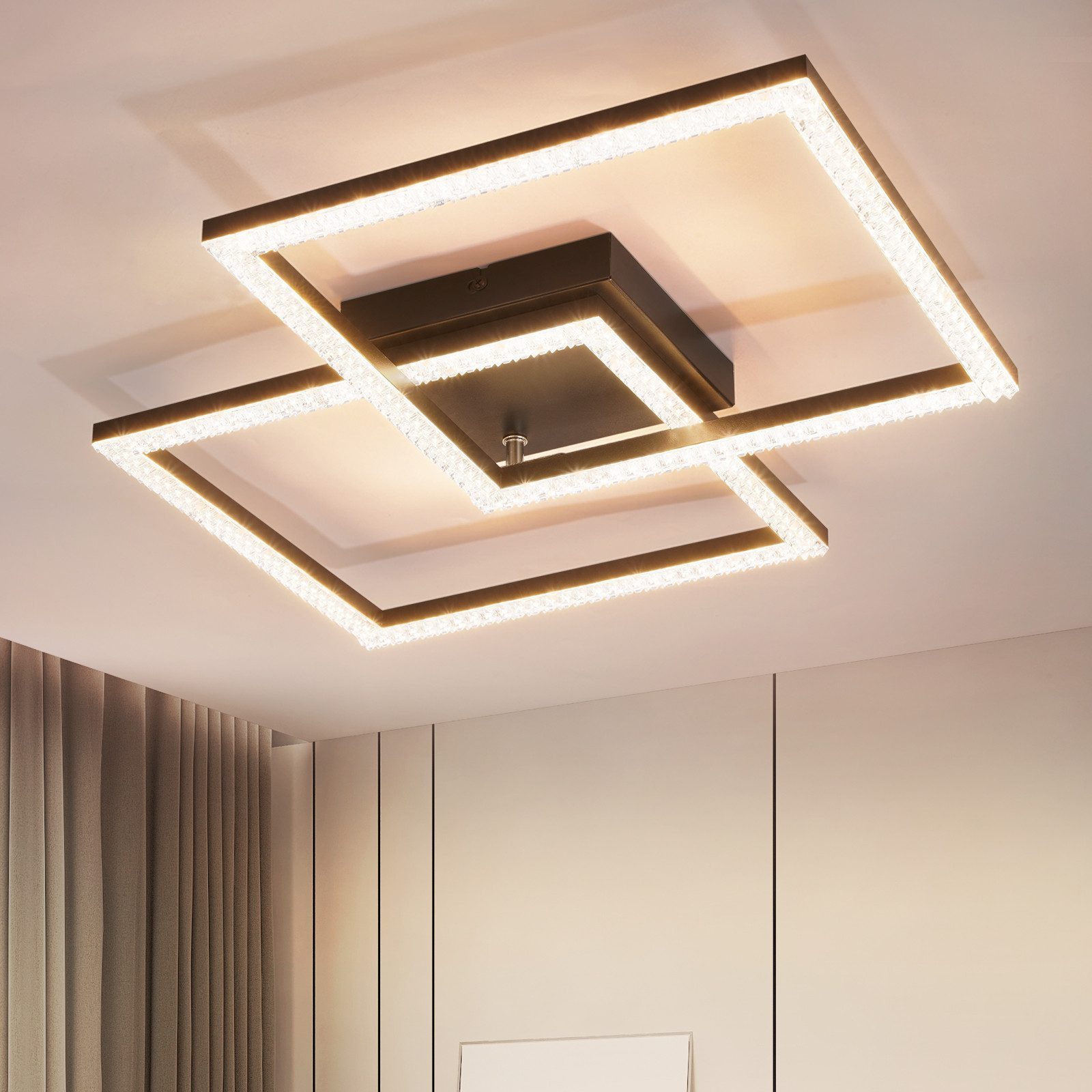 Nettlife LED Deckenleuchte Wohnzimmer Kristall Schwarz 3000K Modern Eckig M günstig online kaufen