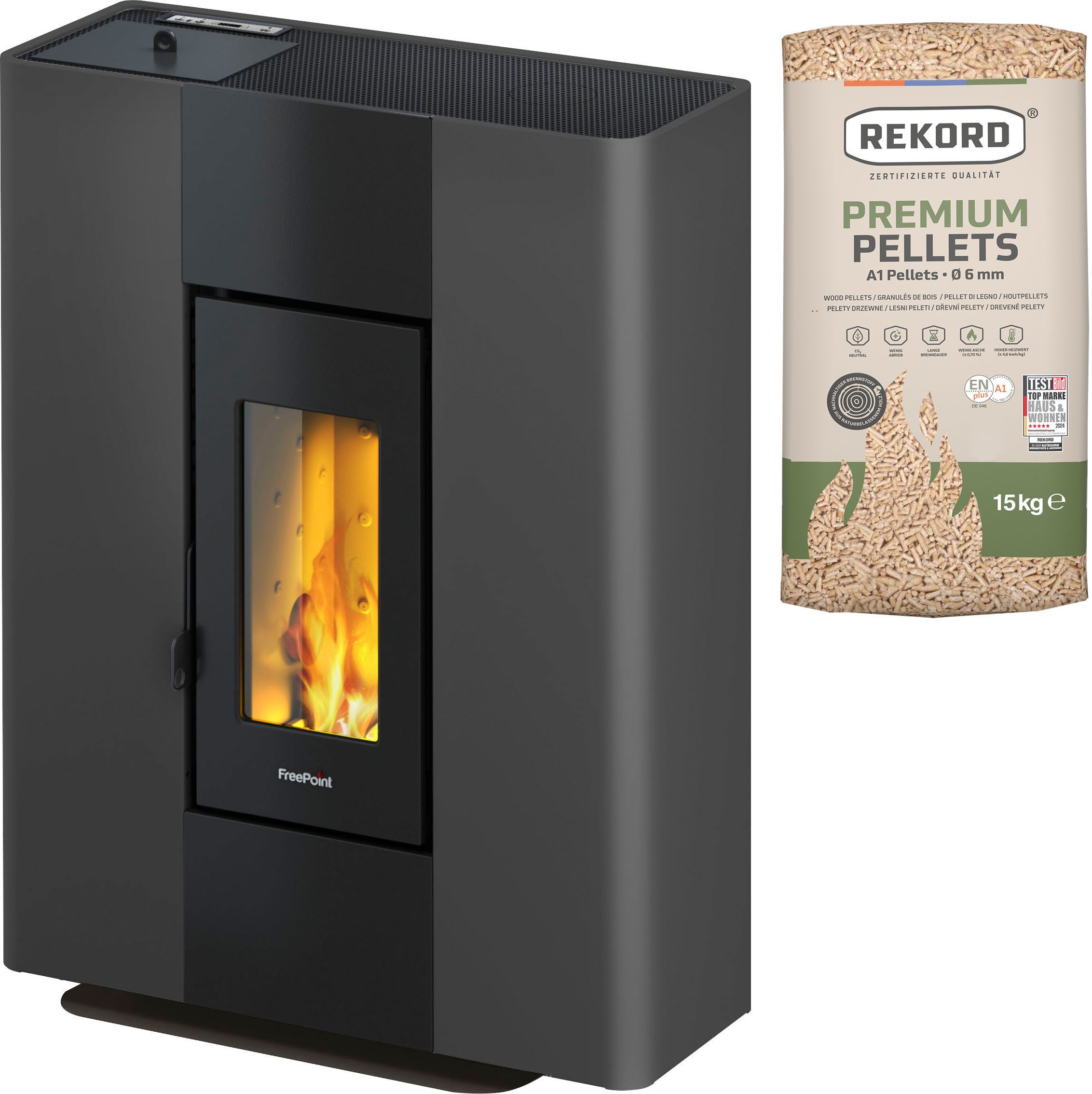 Freepoint Pelletofen Roxy Stand raumluftunabhängig, 7 kW, Flurmodell, Abgang oben, hinten oder seitlich, WIFI optional