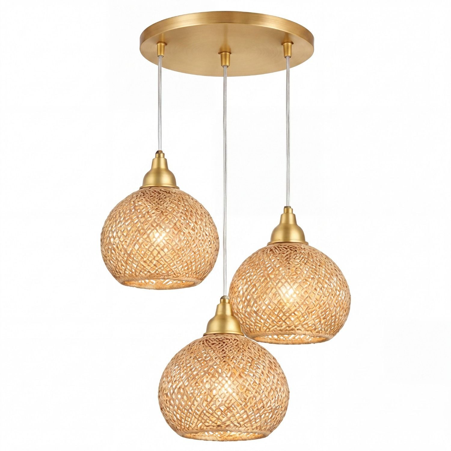 Licht-Erlebnisse Pendelleuchte NORWIN, ohne Leuchtmittel, B: 30 cm H: max. 95 cm in Gold Antik E27 3-flammig Korb Schirm